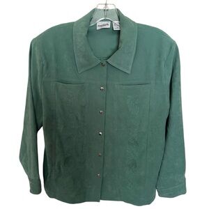 Vintage Bon Worth Green Floral Cottogecore Embroidery Button Up Blouse Size SP